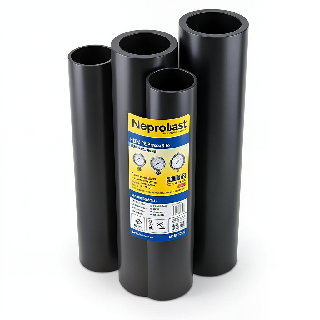 مواسير HDPE نيبروبلاست PE 100 ضغط 6 بار قطر خارجي 630 مم سمك 22.9 مم لون اسود | نيبروبلاست