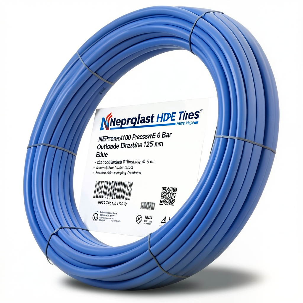 Neproplast HDPE Pipes PE 100 Pressure 6 Bar Outside Diameter 125 mm Thickness 4.5 mm Blue | NEPROPLAST