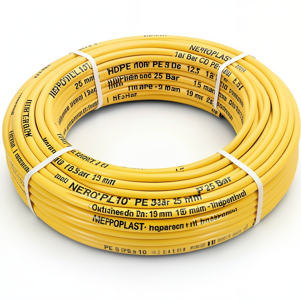 أنابيب HDPE PE 100 ضغط 12.5 بار قطر خارجي 25 مم سمك 1.9 مم لون أصفر | نيبروبلاست