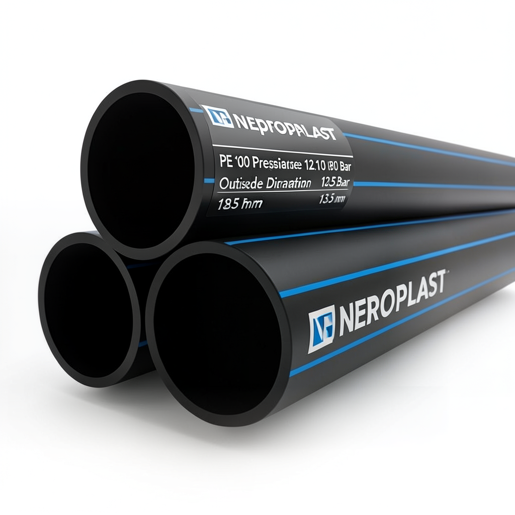 مواسير HDPE نيبروبلاست PE 100 ضغط 12.5 بار قطر خارجي 180 مم سمك 13.3 مم لون اسود | نيبروبلاست
