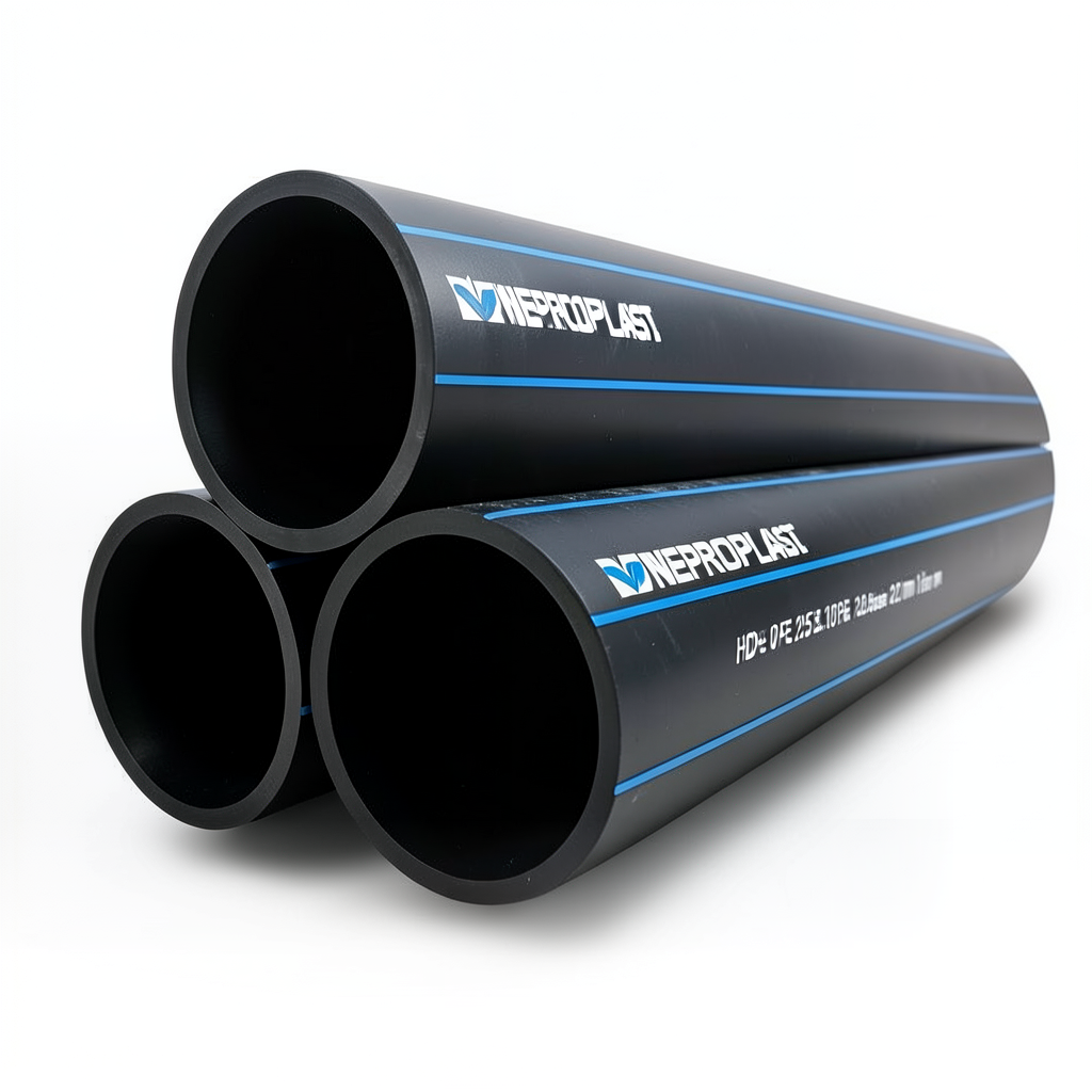 مواسير HDPE PE 100 ضغط 12.5 بار قطر خارجي 200 مم سمك 14.7 مم لون أسود | نيبروبلاست