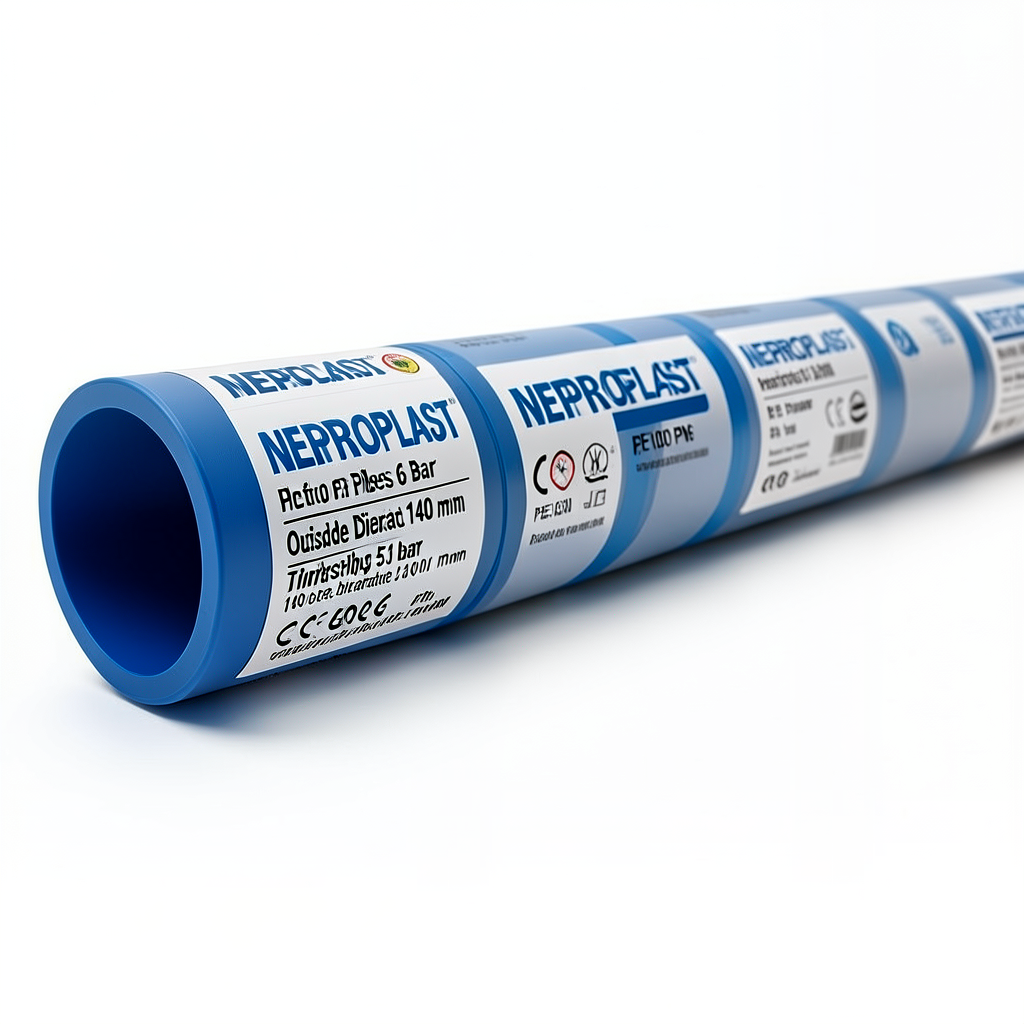 مواسير HDPE PE 100 ضغط 6 بار قطر خارجي 140 مم سمك 5.1 مم لون أزرق | نيبروبلاست