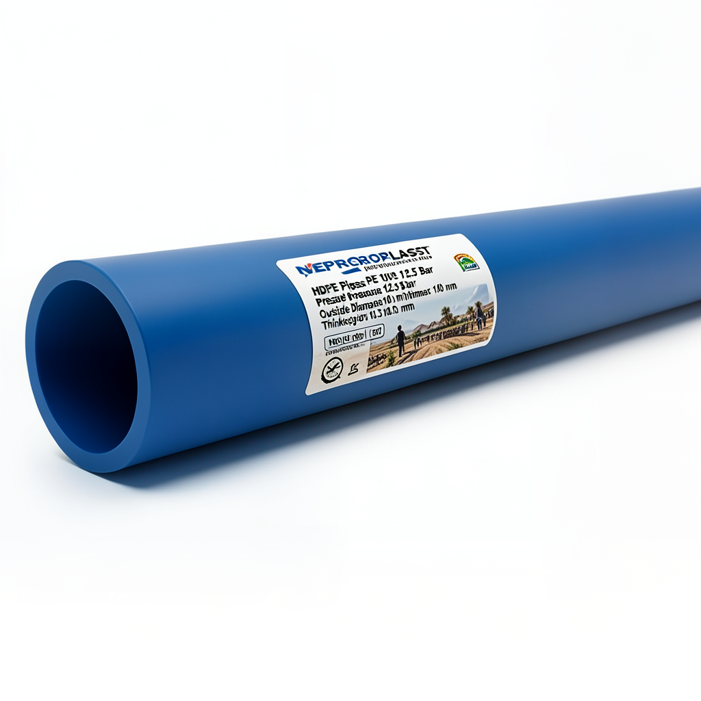 مواسير HDPE PE 100 ضغط 12.5 بار قطر خارجي 140 مم سمك 10.3 مم لون أزرق | نيبروبلاست