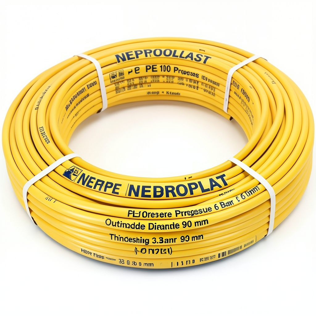 أنابيب HDPE PE 100 ضغط 6 بار قطر خارجي 90 مم سمك 3.3 مم لون أصفر | نيبروبلاست