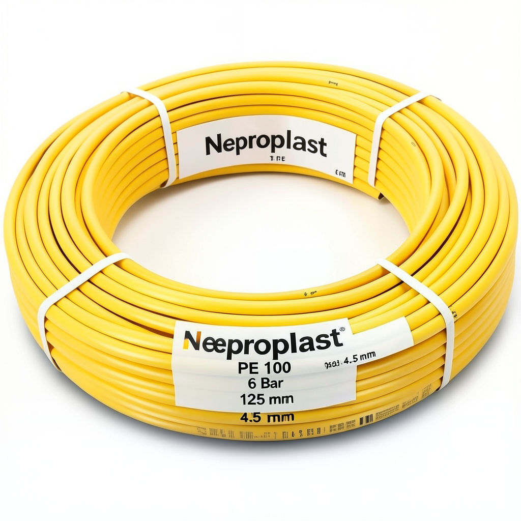 Neproplast HDPE Pipes PE 100 Pressure 6 Bar Outside Diameter 125 mm Thickness 4.5 mm Yellow | NEPROPLAST