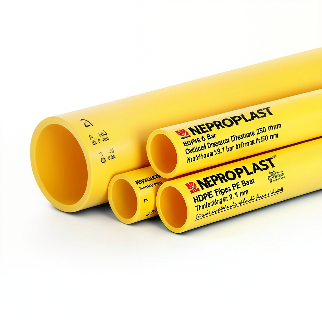 مواسير HDPE نيبروبلاست PE 100 ضغط 6 بار قطر خارجي 250 مم سمك 9.1 مم لون أصفر | نيبروبلاست