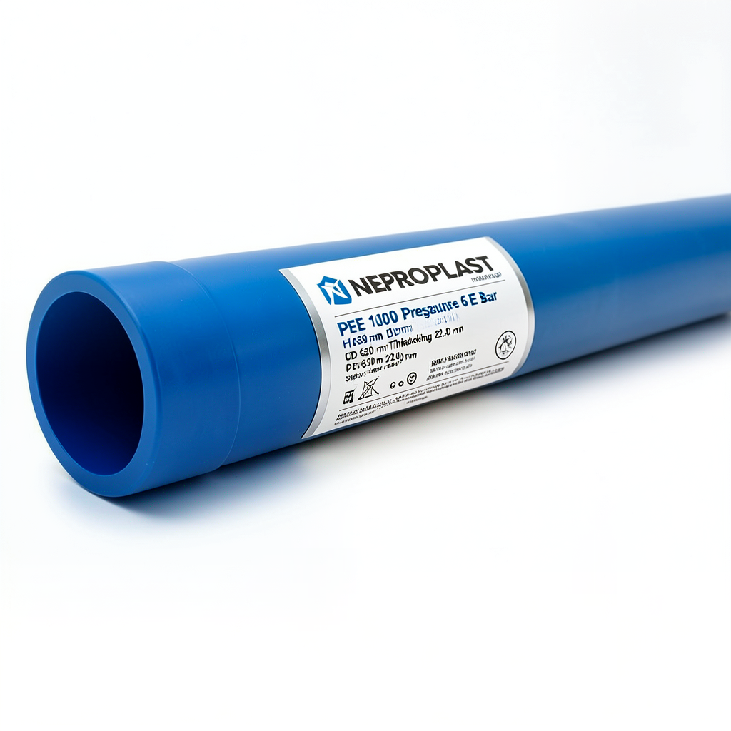 مواسير HDPE نيبروبلاست PE 100 ضغط 6 بار قطر خارجي 630 مم سمك 22.9 مم لون أزرق | نيبروبلاست