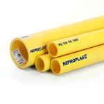 مواسير HDPE PE 100 ضغط 6 بار قطر خارجي 140 مم سمك 5.1 مم لون أصفر | نيبروبلاست