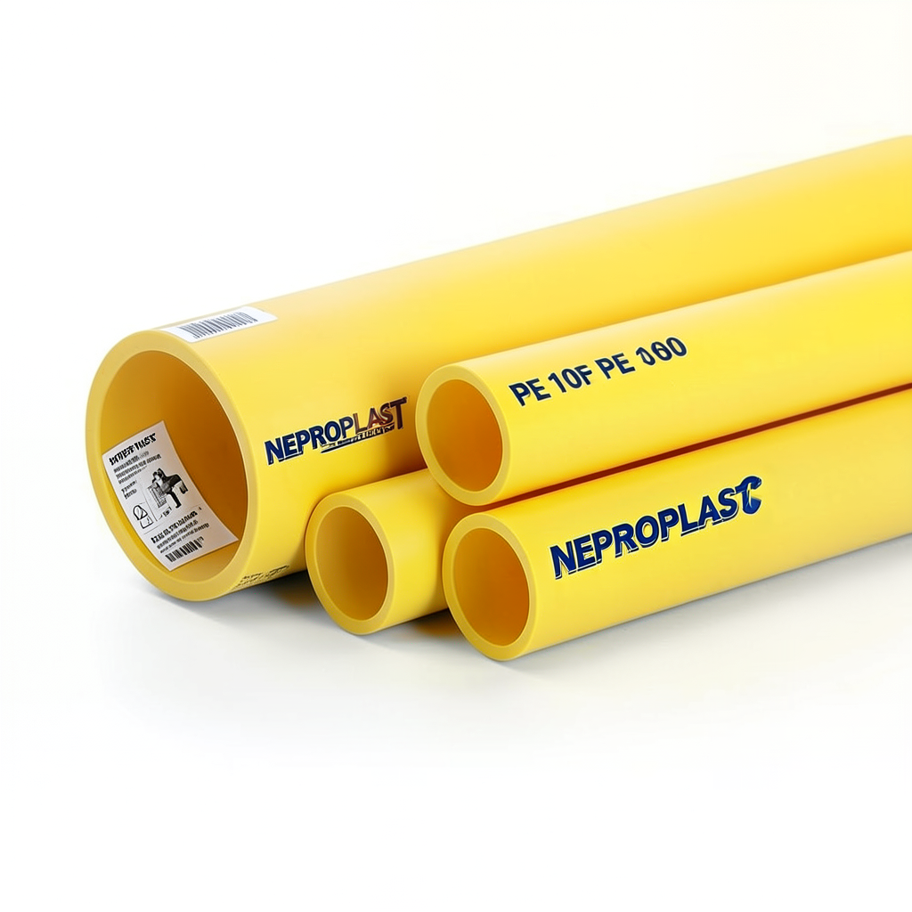 مواسير HDPE PE 100 ضغط 6 بار قطر خارجي 140 مم سمك 5.1 مم لون أصفر | نيبروبلاست