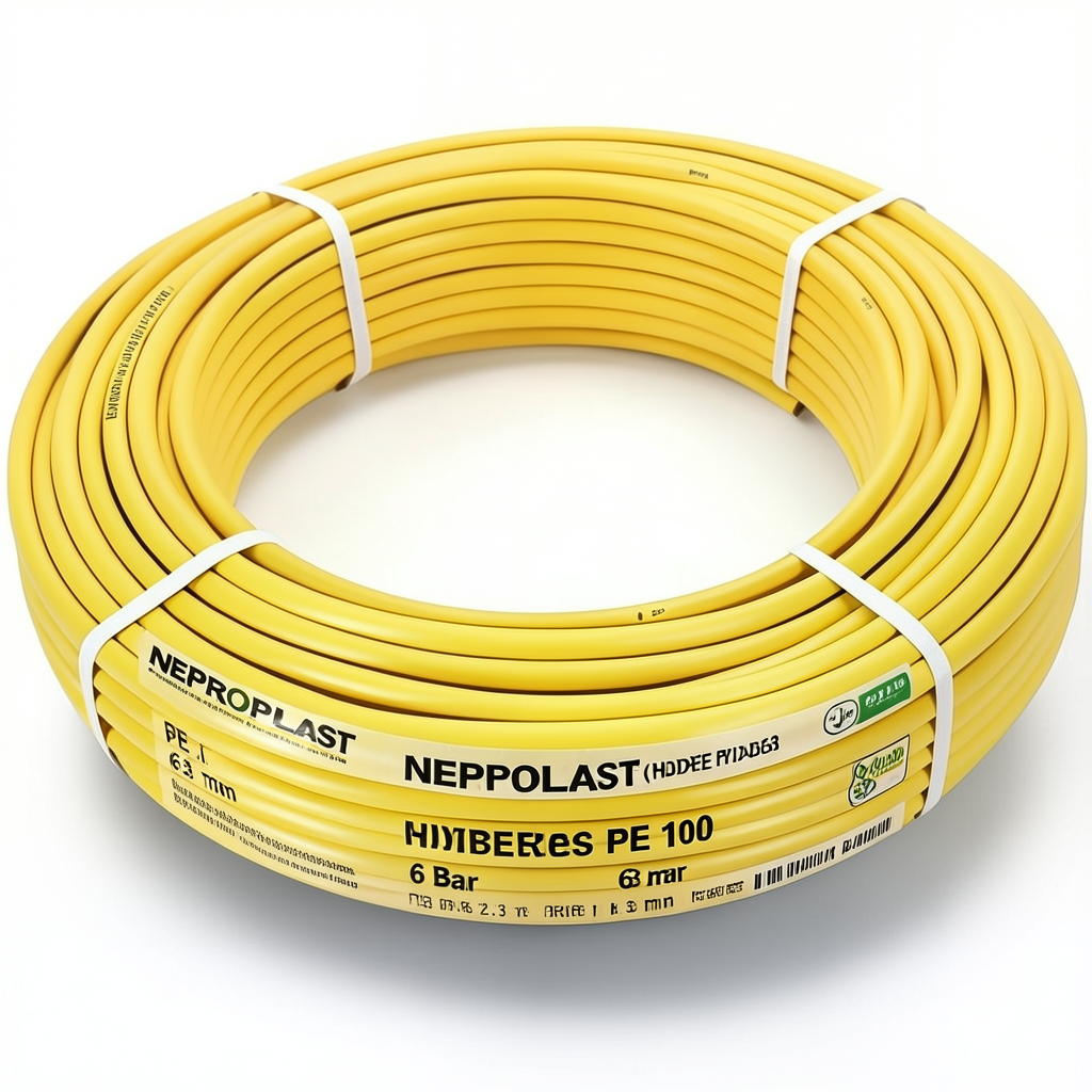 أنابيب HDPE PE 100 ضغط 6 بار قطر خارجي 63 مم سمك 2.3 مم لون أصفر | نيبروبلاست