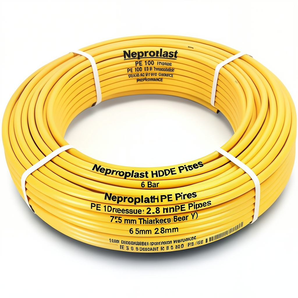 Neproplast HDPE Pipes PE 100 Pressure 6 Bar 75 mm Diameter 2.8 mm Thickness Yellow | NEPROPLAST