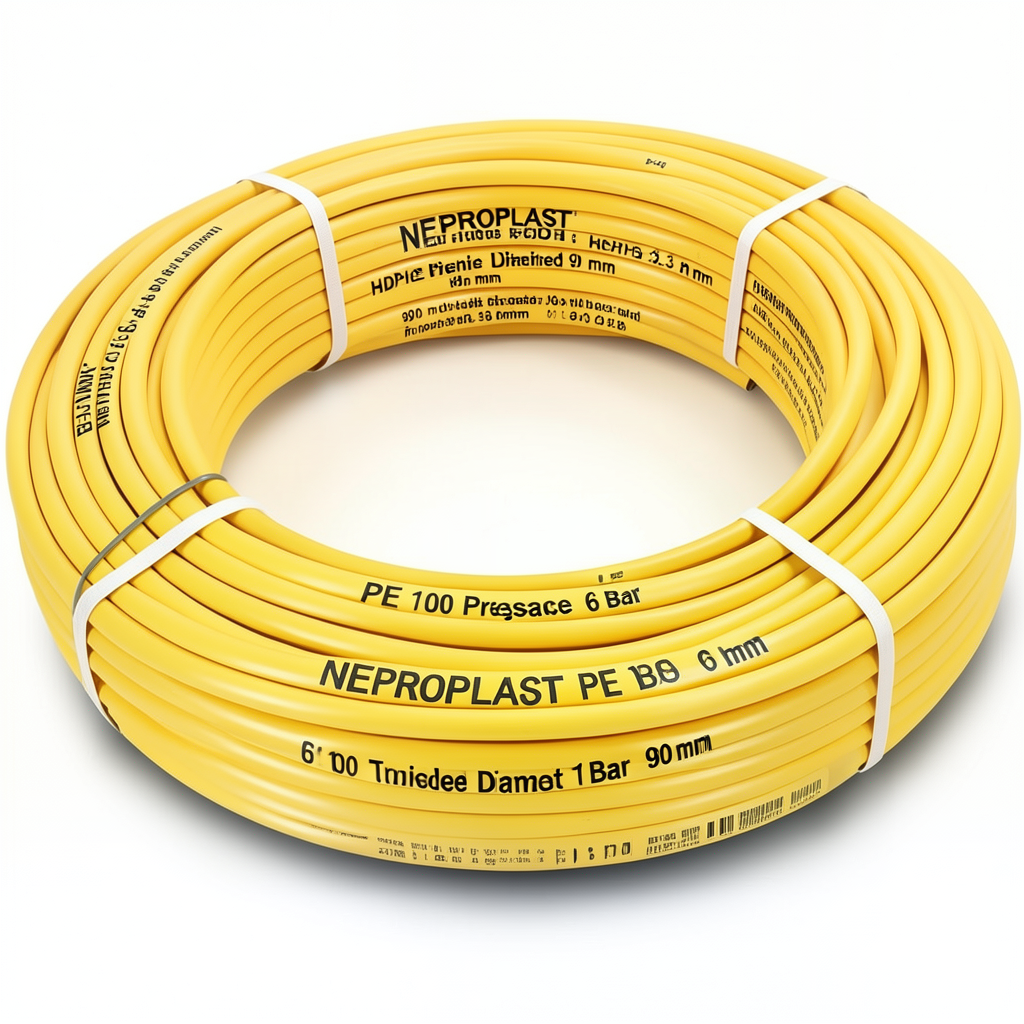 أنابيب HDPE PE 100 ضغط 6 بار قطر خارجي 90 مم سمك 3.3 مم لون أصفر | نيبروبلاست