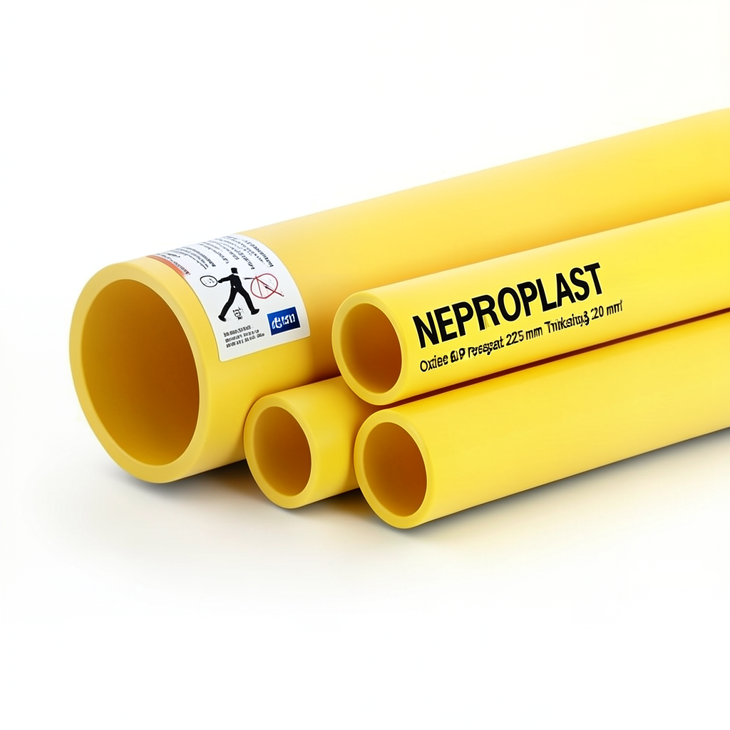 مواسير HDPE PE 100 ضغط 6 بار قطر خارجي 225 مم سمك 8.20 مم لون أصفر | نيبروبلاست
