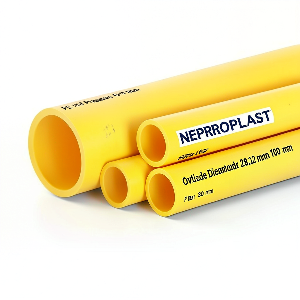 مواسير HDPE PE 100 ضغط 6 بار قطر خارجي 280 مم سمك 10.2 مم لون أصفر | نيبروبلاست