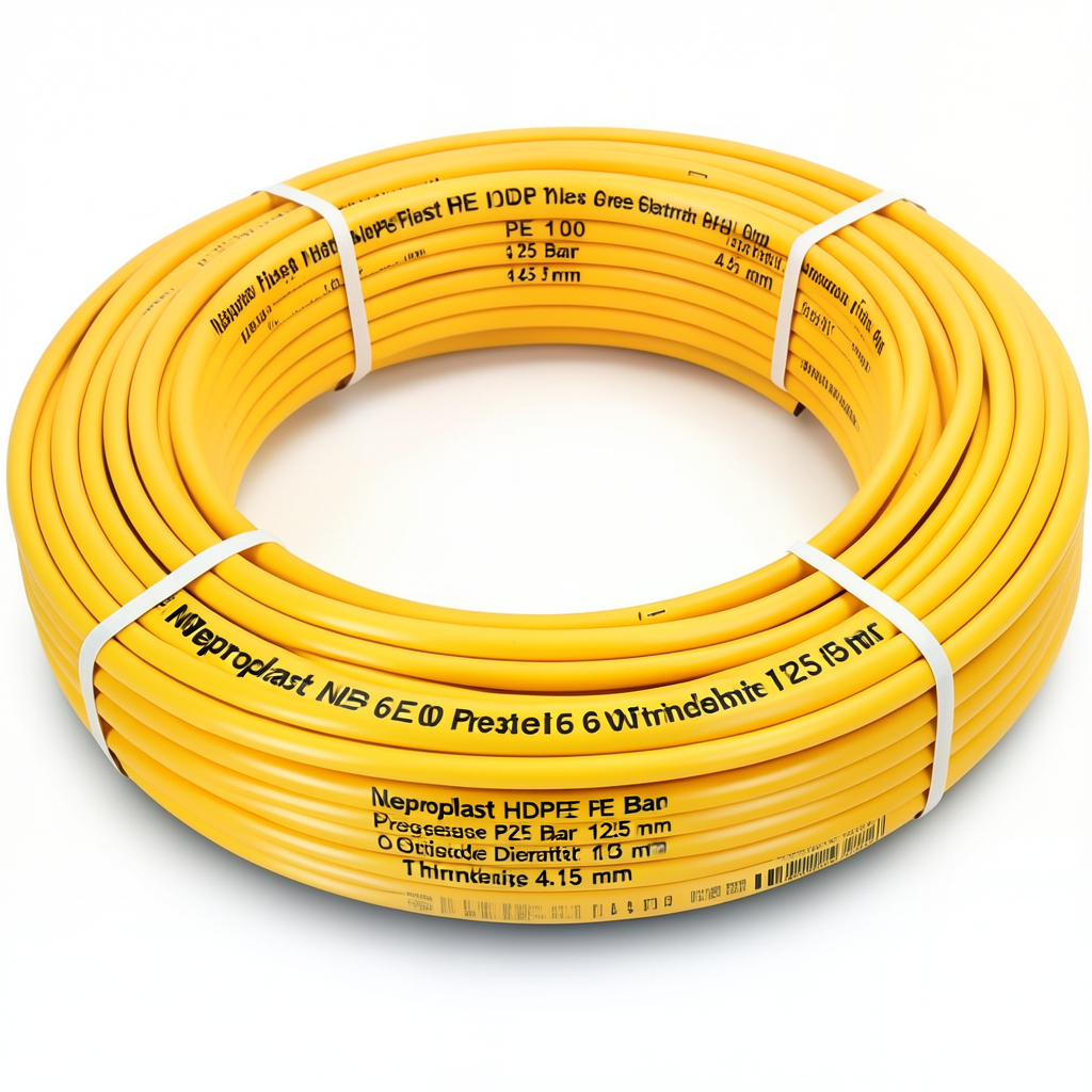 أنابيب HDPE نيبروبلاست PE 100 ضغط 6 بار قطر خارجي 125 مم سمك 4.5 مم لون أصفر | نيبروبلاست