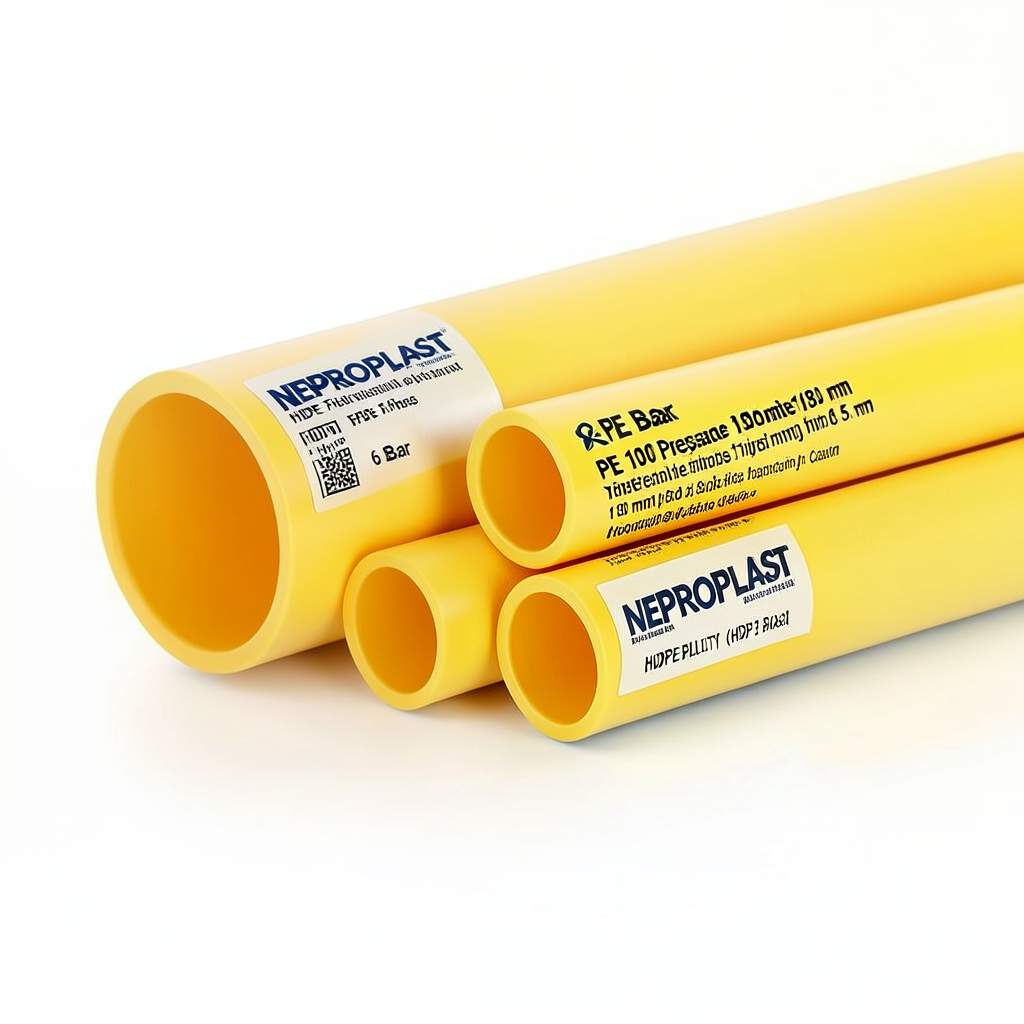 مواسير HDPE PE 100 ضغط 6 بار قطر خارجي 180 مم سمك 6.6 مم لون أصفر | نيبروبلاست