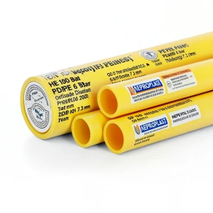 مواسير HDPE نيبروبلاست PE 100 ضغط 6 بار قطر خارجي 200 مم سمك 7.3 مم لون أصفر | نيبروبلاست