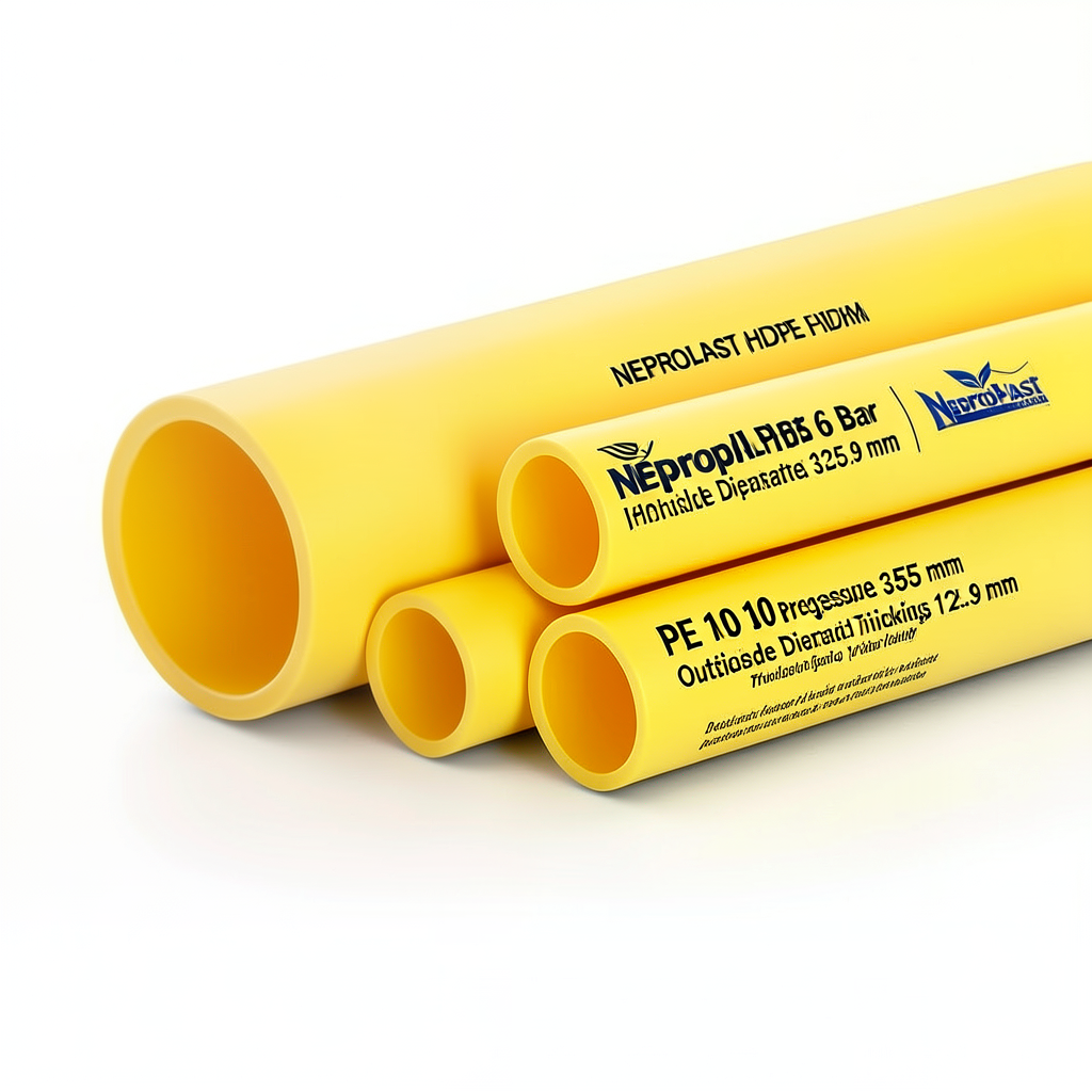 مواسير HDPE نيبروبلاست PE 100 ضغط 6 بار قطر خارجي 355 مم سمك 12.9 مم لون أصفر | نيبروبلاست