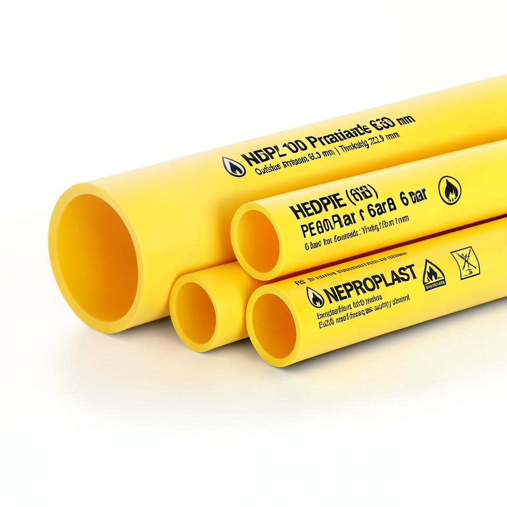 مواسير HDPE PE 100 ضغط 6 بار قطر خارجي 630 مم سمك 22.9 مم لون أصفر | نيبروبلاست
