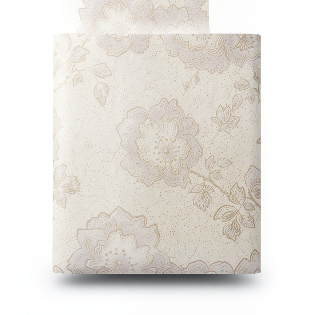 Italian Wallpaper Floral Design 10m x 0.53m Beige Color, Model 6225
