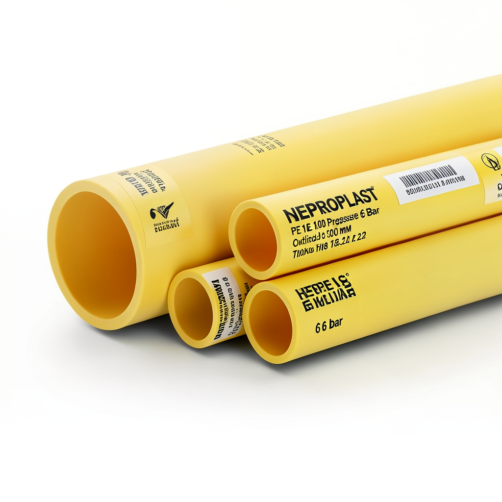 مواسير HDPE PE 100 ضغط 6 بار قطر خارجي 500 مم سمك 18.2 مم لون أصفر | نيبروبلاست