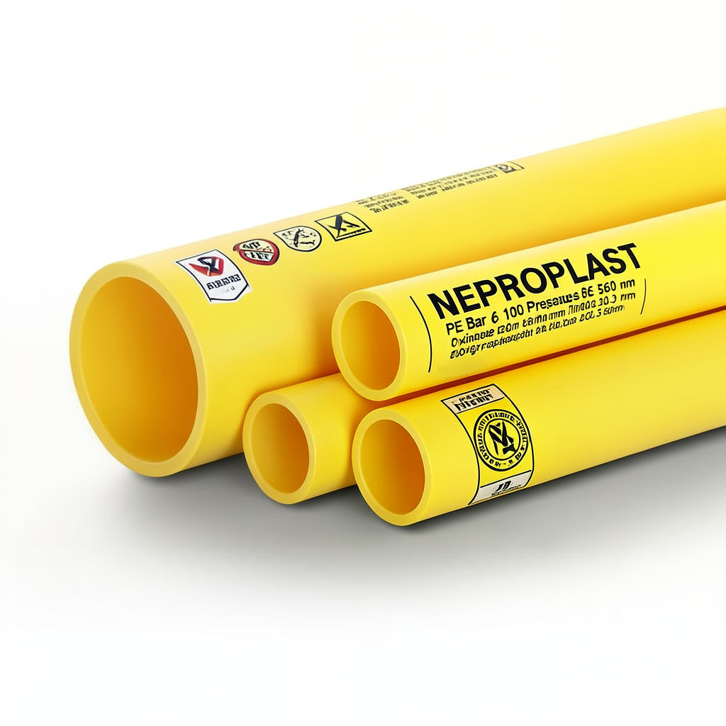 مواسير HDPE PE 100 ضغط 6 بار قطر خارجي 560 مم سمك 20.3 مم لون أصفر | نيبروبلاست