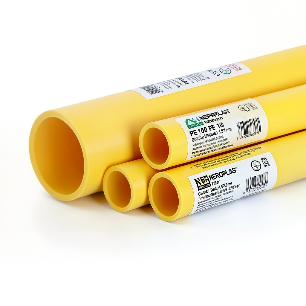 مواسير HDPE PE 100 ضغط 6 بار قطر خارجي 630 مم سمك 22.9 مم لون أصفر | نيبروبلاست