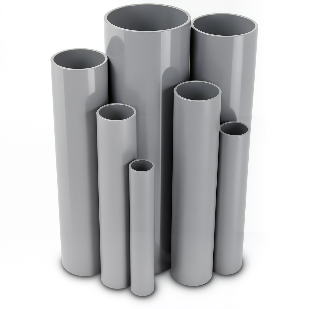 أنابيب UPVC الطول 6 متر مقاس ½ إنش سمك 1.52 مم لون رمادي