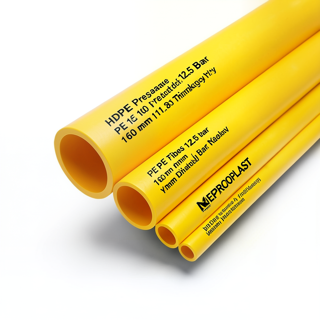 أنابيب HDPE PE 100 ضغط 12.5 بار قطر 160 مم سمك 11.8 مم لون أصفر | نيبروبلاست