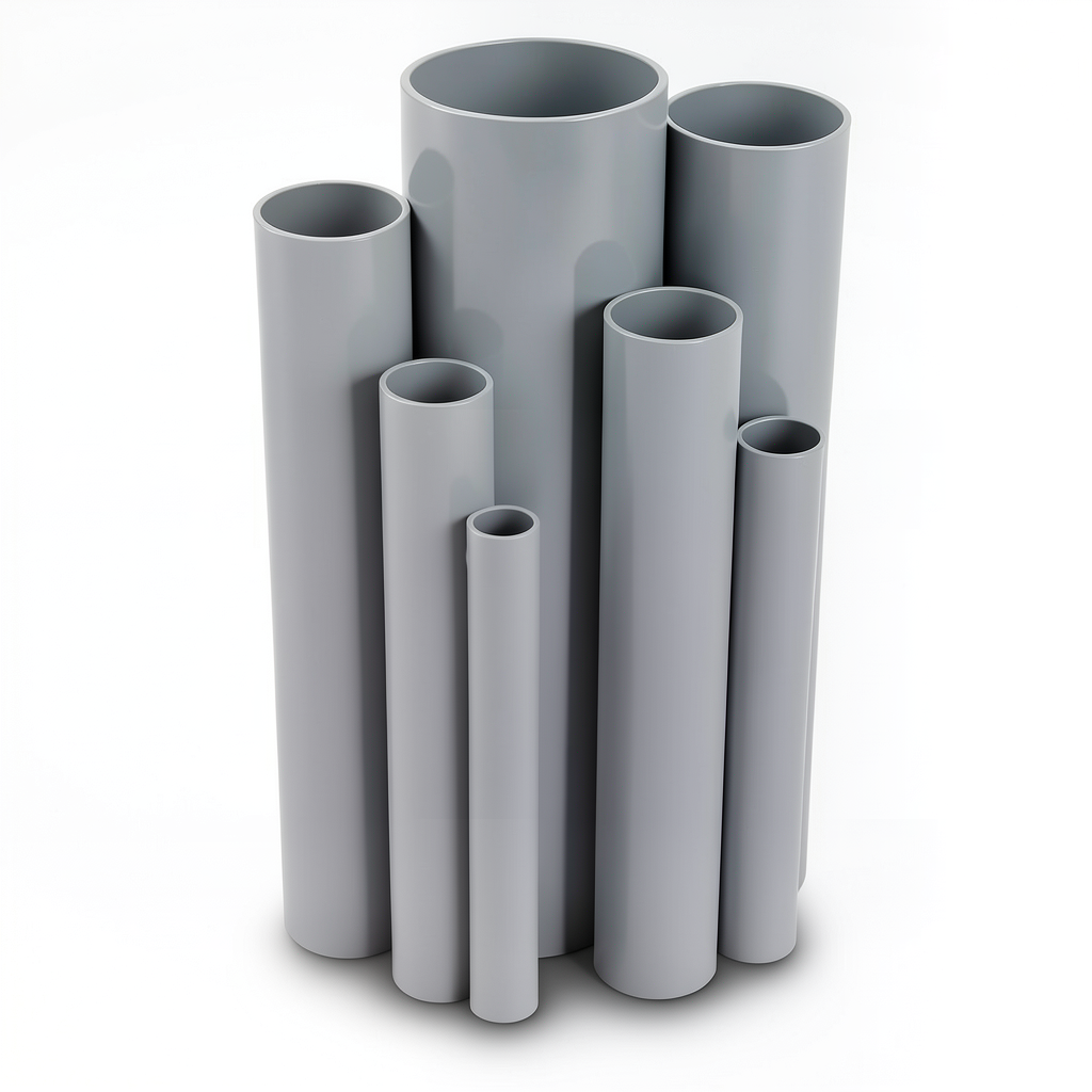 مواسير UPVC قطر خارجي 315 مم، سمك 7.7 مم، وزن 11.110 كجم/م، لون رمادي