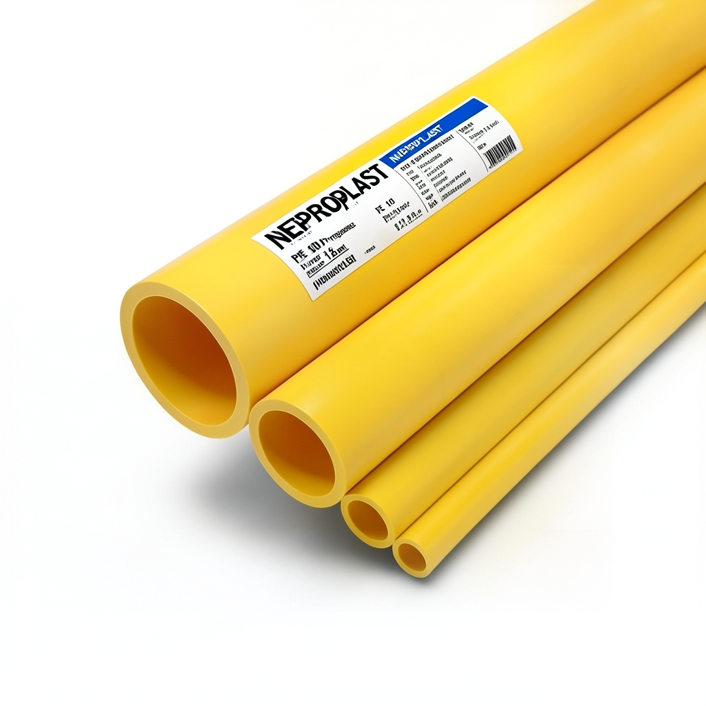 أنابيب HDPE نيبروبلاست PE 100 ضغط 12.5 بار قطر خارجي 140 مم سمك 10.3 مم أصفر | نيبروبلاست