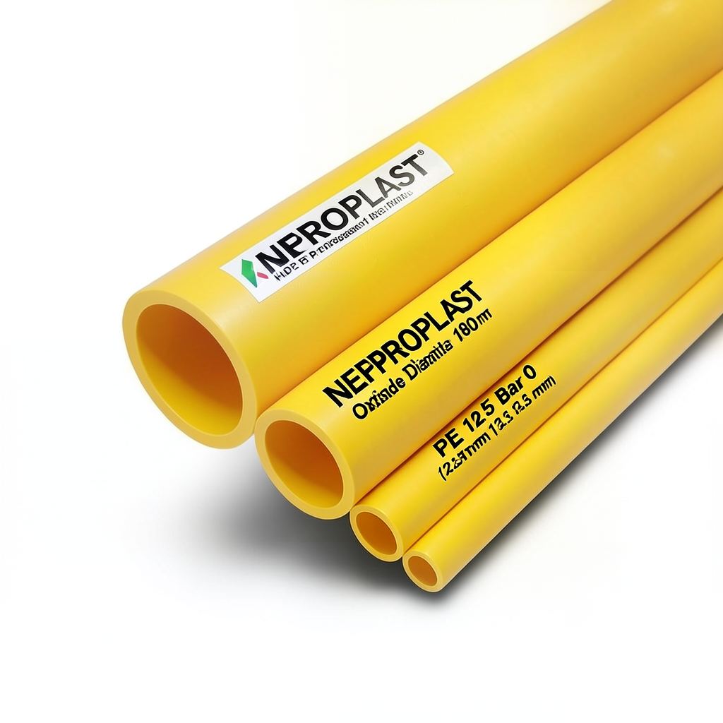 أنابيب HDPE PE 100 ضغط 12.5 بار قطر خارجي 180 مم سمك 13.3 مم لون أصفر | نيبروبلاست