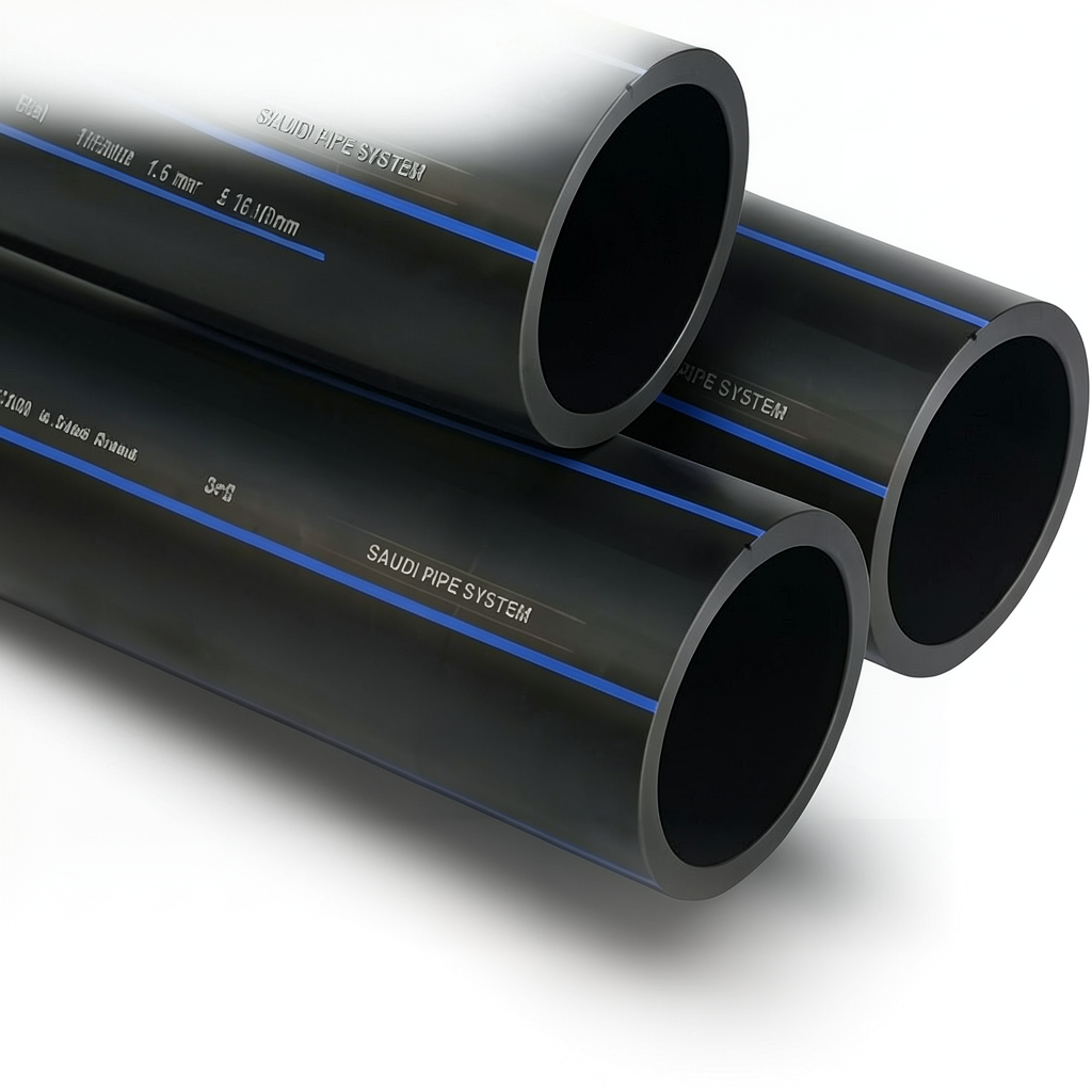 أنابيب HDPE PE 100 ضغط 16 بار قطر خارجي 50 مم سمك 4.6 مم لون أسود | مصنع أنظمة الانابيب السعودي (SPS)