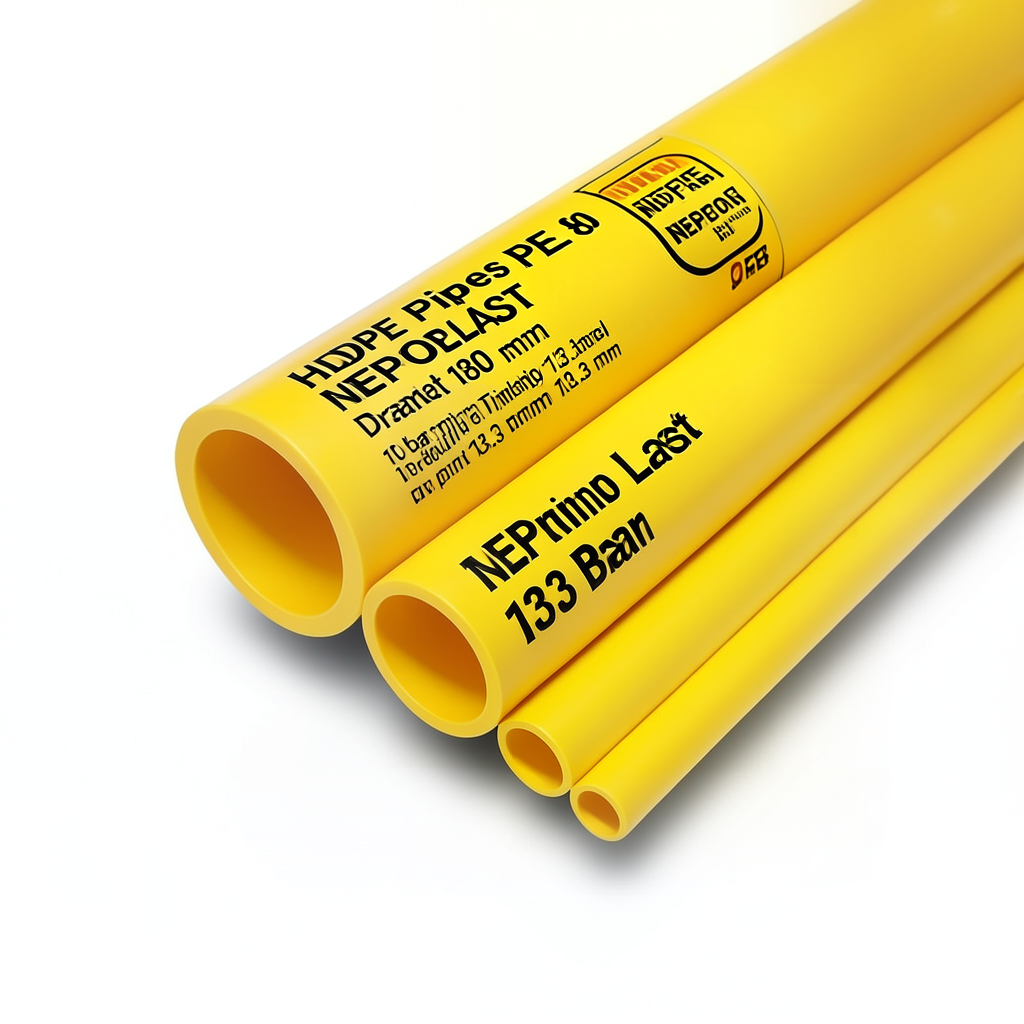 HDPE Pipes PE 80 Pressure 10 Bar Diameter 180 mm Thickness 13.3 mm Yellow | NEPROPLAST