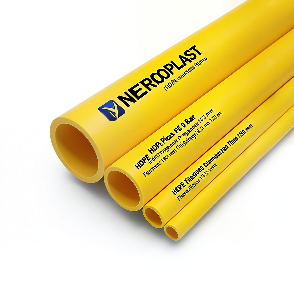 مواسير HDPE PE 80 ضغط 10 بار قطر 180 مم سمك 13.3 مم لون أصفر | نيبروبلاست