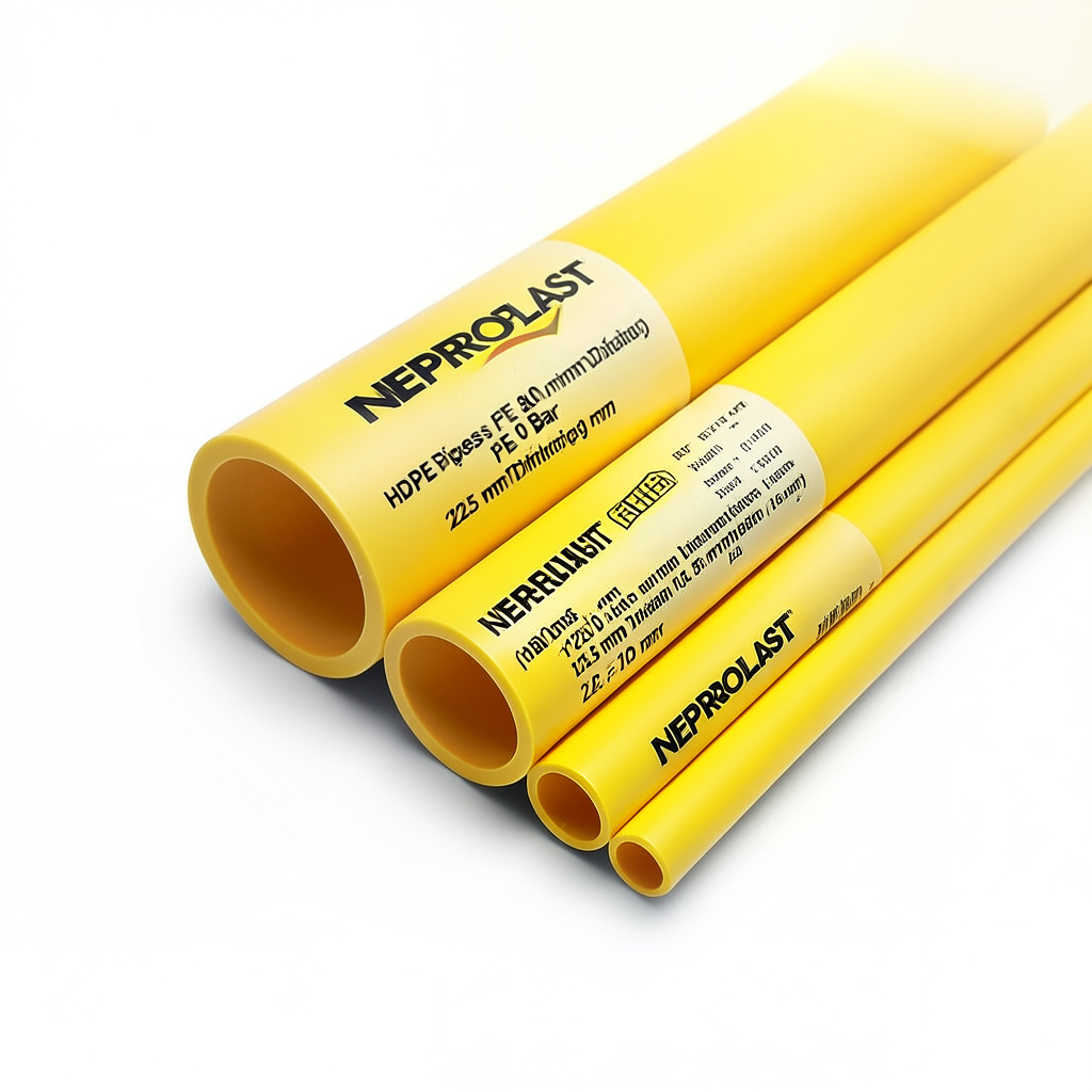 مواسير HDPE PE 80 ضغط 10 بار قطر 225 مم سمك 16.6 مم لون أصفر | نيبروبلاست