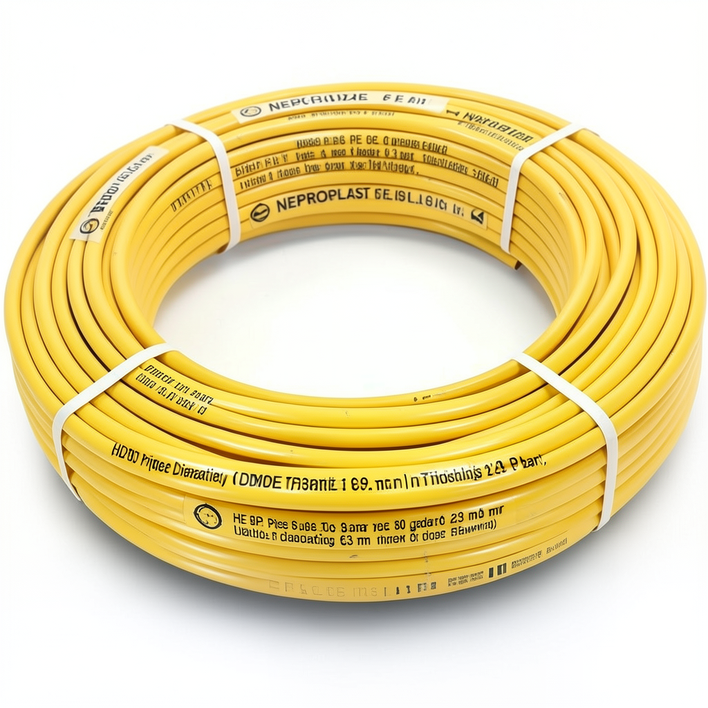 أنابيب HDPE PE 80 ضغط 6 بار قطر خارجي 63 مم سمك 2.9 مم لون أصفر | نيبروبلاست