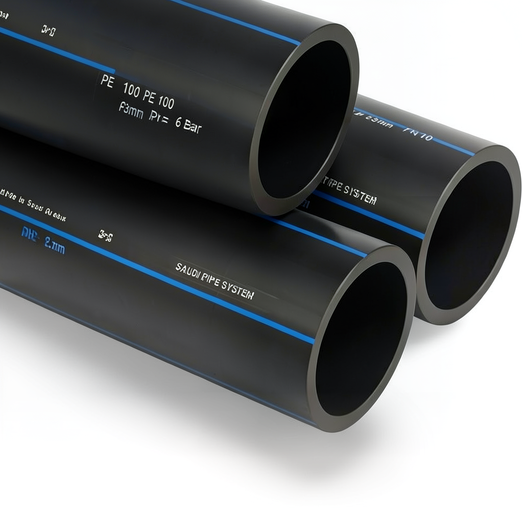 مواسير HDPE من انظمة الأنابيب PE 100 ضغط 6 بار قطر خارجي 63 مم سمك 2.5 مم لون اسود | مصنع أنظمة الانابيب السعودي (SPS)