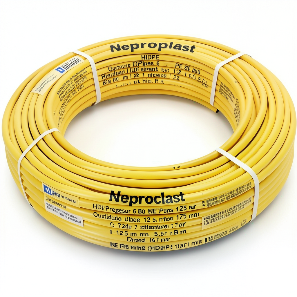 أنابيب HDPE نيبروبلاست PE 80 ضغط 6 بار قطر خارجي 125 مم سمك 5.7 مم لون أصفر | نيبروبلاست