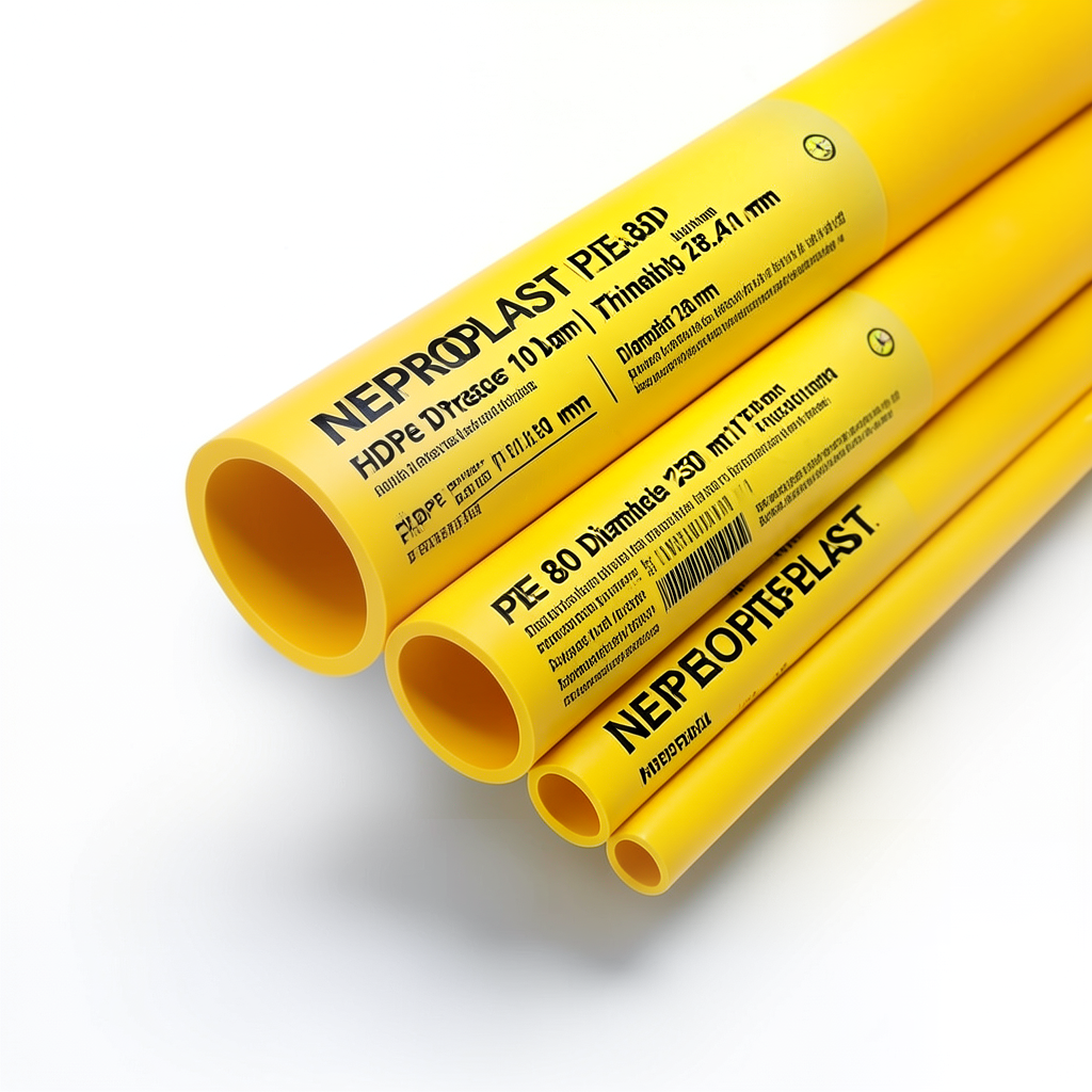 HDPE Pipes PE 80 Pressure 10 Bar Diameter 250 mm Thickness 18.4 mm Yellow | NEPROPLAST