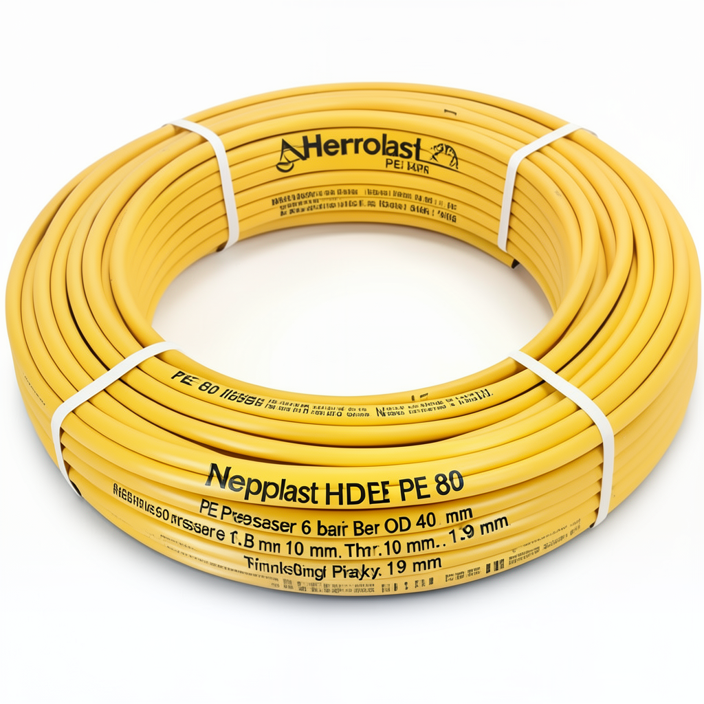 أنابيب HDPE نيبروبلاست PE 80 ضغط 6 بار قطر خارجي 40 مم سمك 1.9 مم لون أصفر | نيبروبلاست