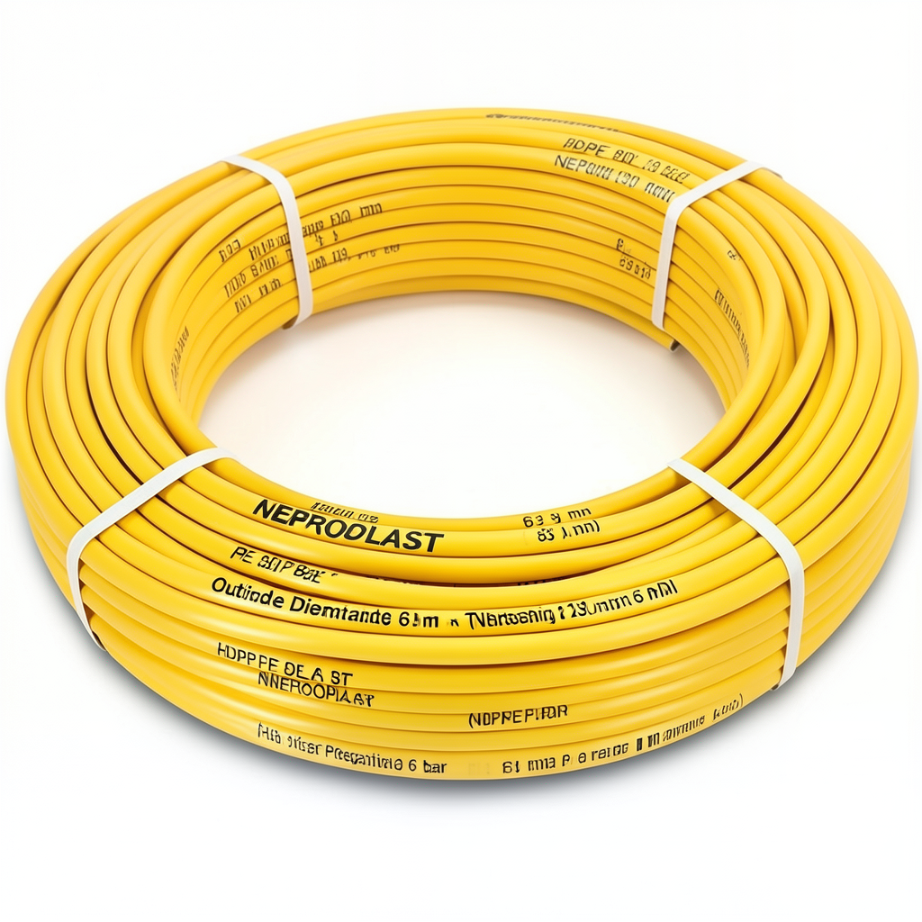 أنابيب HDPE PE 80 ضغط 6 بار قطر خارجي 63 مم سمك 2.9 مم لون أصفر | نيبروبلاست