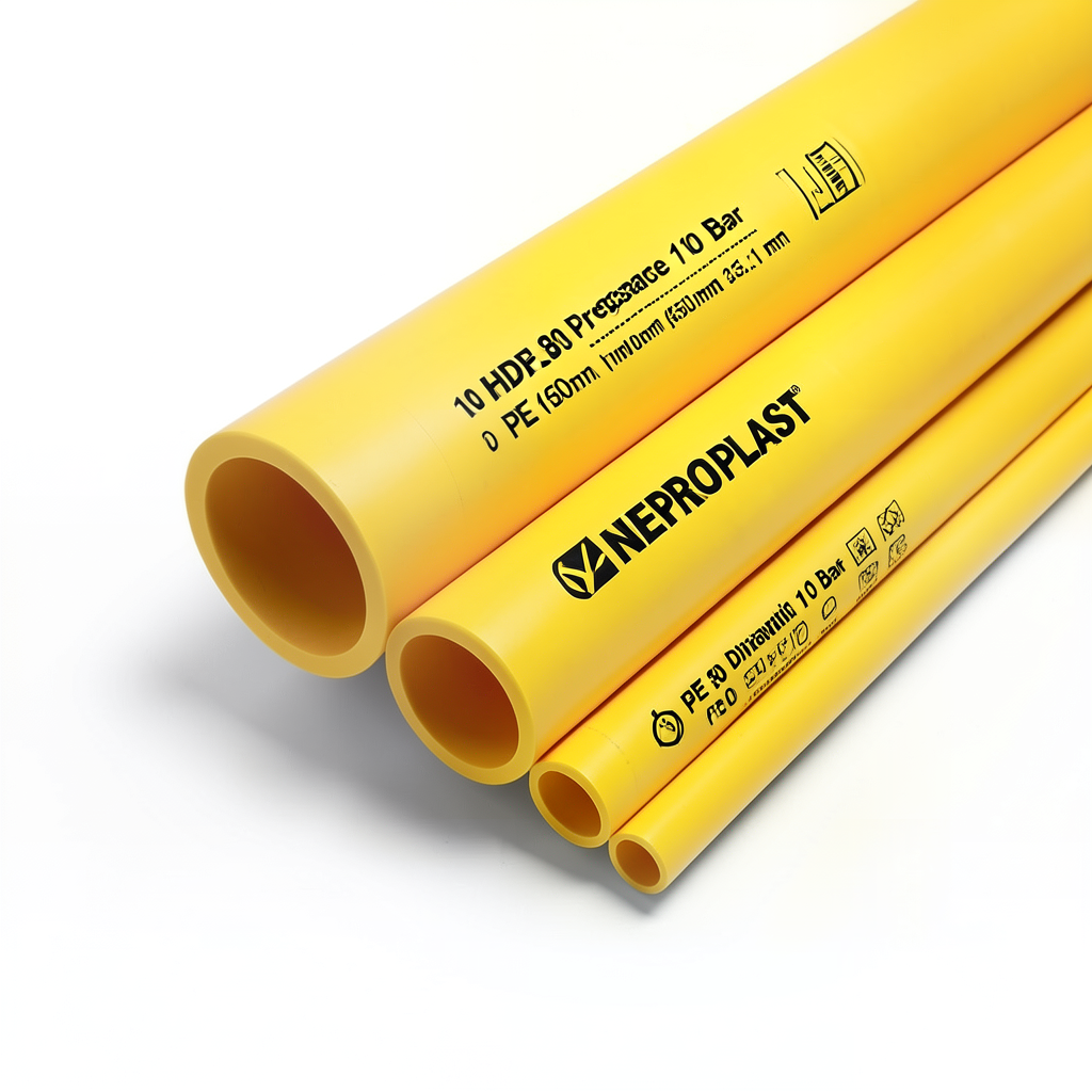 HDPE Pipes PE 80 Pressure 10 Bar Diameter 450 mm Thickness 33.1 mm Yellow | NEPROPLAST