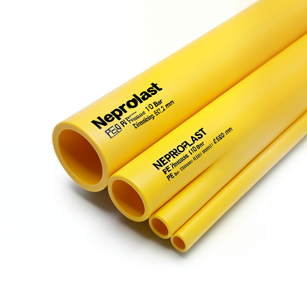 مواسير HDPE نيبروبلاست PE 80 ضغط 10 بار قطر 560 مم سمك 41.2 مم لون أصفر | نيبروبلاست