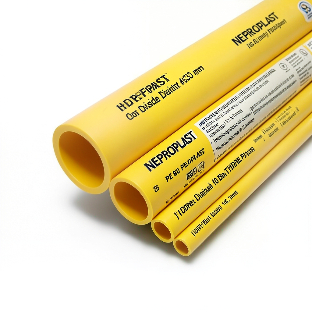 مواسير HDPE PE 80 ضغط اسمي 10 بار قطر خارجي 630 مم سمك 46.3 مم لون أصفر | نيبروبلاست