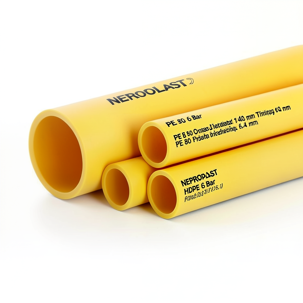 مواسير HDPE نيبروبلاست PE 80 ضغط 6 بار قطر خارجي 140 مم سمك 6.4 مم لون أصفر | نيبروبلاست