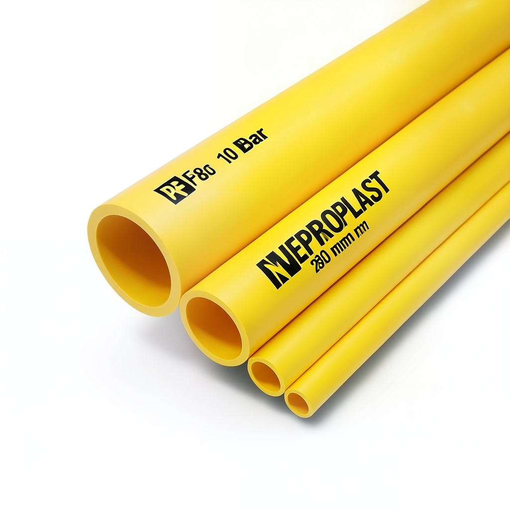 مواسير HDPE PE 80 ضغط 10 بار قطر 280 مم سمك 20.6 مم لون أصفر | نيبروبلاست