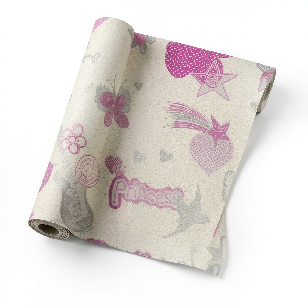 Youth and Children Wallpaper 10m x 0.53m Beige and Pink