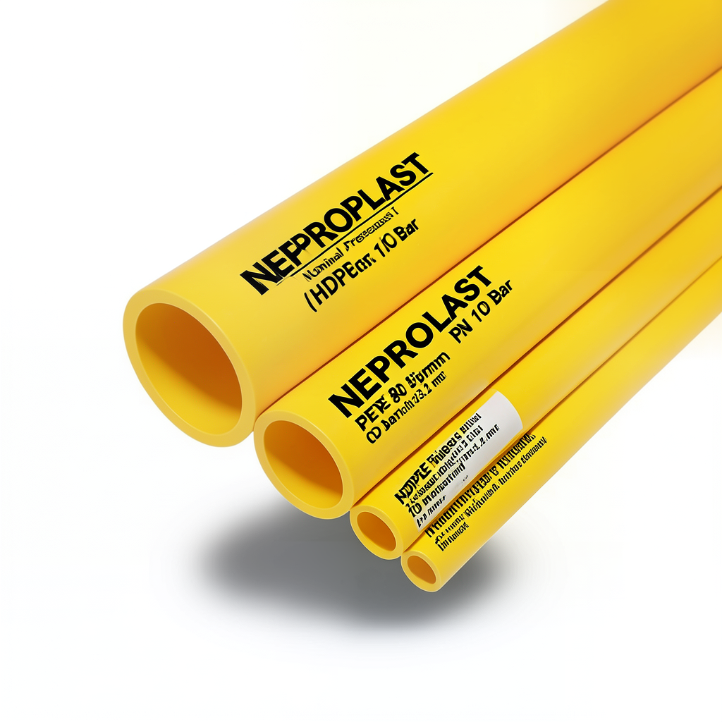 مواسير HDPE PE 80 ضغط 10 بار قطر خارجي 315 مم سمك 23.2 مم لون أصفر | نيبروبلاست