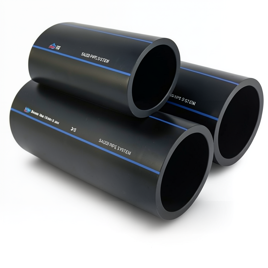 أنابيب HDPE PE 100 ضغط 16 بار قطر خارجي 75 مم سمك 6.8 مم لون أسود | مصنع أنظمة الانابيب السعودي (SPS)